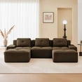 thumbnail image 3 of FFH 115" Modular Cloud Sofa, U Shaped Sectional Couch with Ottoman, Corduroy Fabric (Brown, 3 Seater with 2 Ottoman), 3 of 15