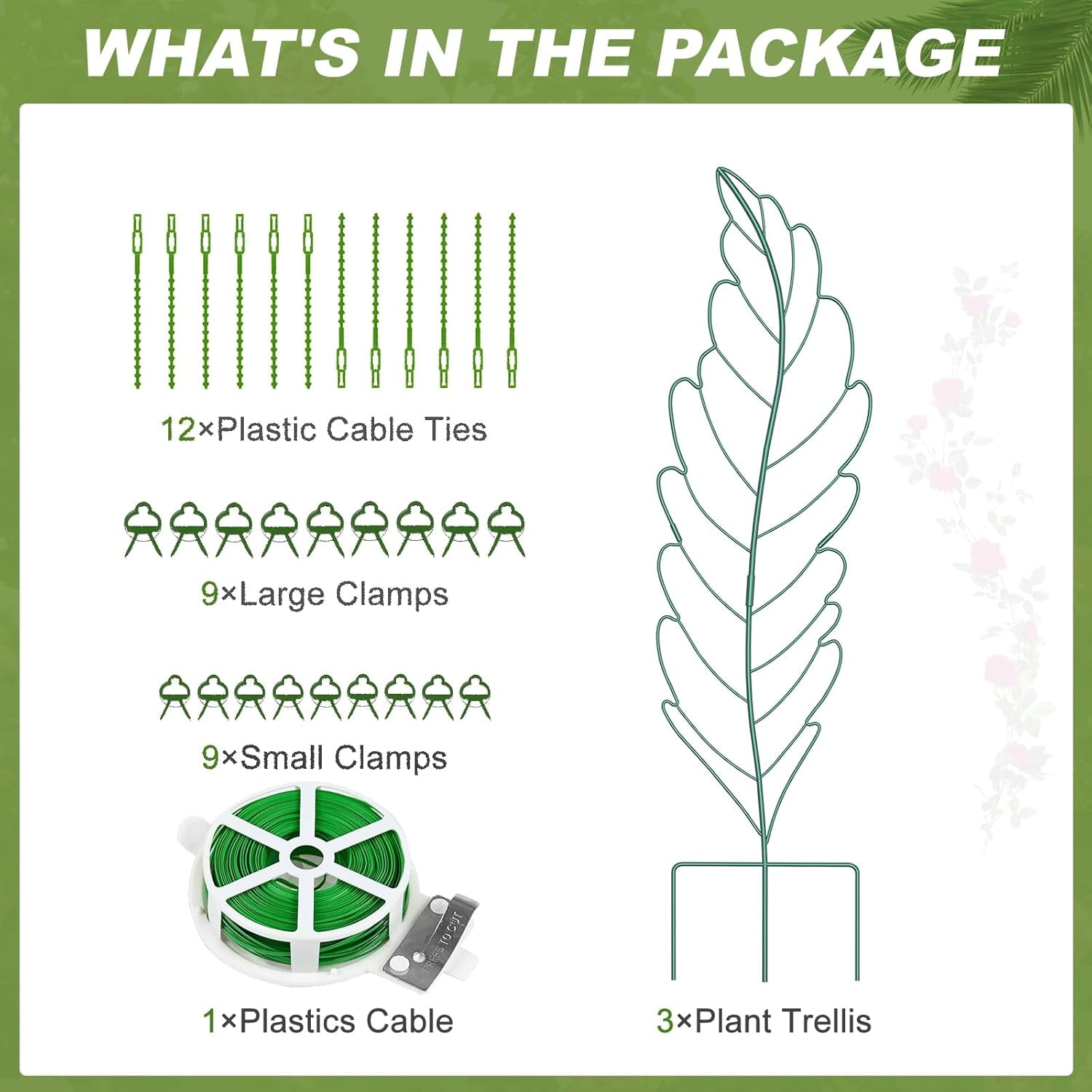 Bronkige 3Pack Leaf Metal Garden Trellis for Climbing Plants Outdoor, Metal Plant Trellis for Flowers Tomato Cucumber Rose Vegetable Support Garden Decoration, Green