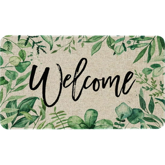 Eucalyptus Floral Welcome Door Mat Celebrate Spring and Summer with Our Indoor/Outdoor Doormat Durable, Non-Slip, 30"x17" Entrance Floor Mat Seasonal Decor with Our Spring Summer Rubber Mats