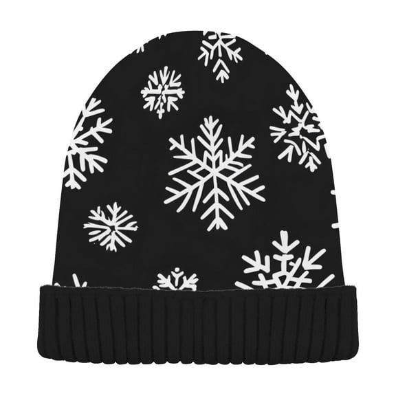joogoo White Snowflakes Beanie Hats Men Women Cuffed Skull Cap Winter Warm Knit Thick Beanies