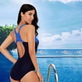 thumbnail image 1 of Women One Piece Swimsuits Athletic Racerback Swimwear Training Exercise Slimming Bathing Suit, Blue, 1 of 8