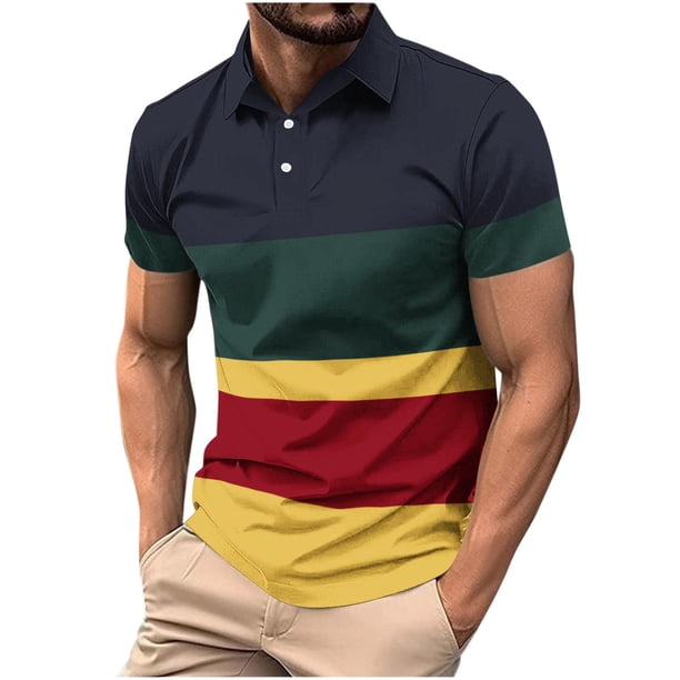 Blusa y camisa de manga corta con cuello vuelto para hombre, informal, de manga larga, con botones estampados, de poliéster
