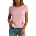 thumbnail image 5 of GUACER Cotton Linen Short Sleeve Tops for Women Crew Neck Button Detail Side Slit Blouses for Casual Summer, 5 of 6