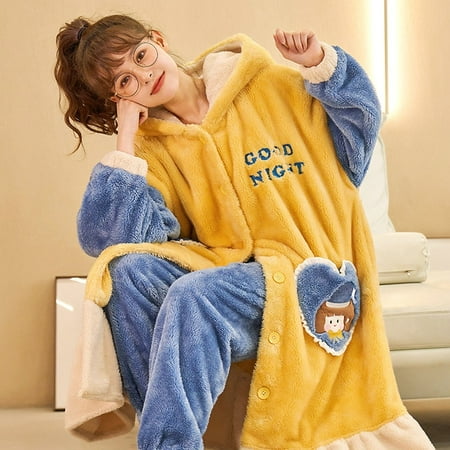 

PIKADINGNIS Winter Pyjamas Loose Version Women Sleepwear Plus Size XXL Intensification Nighty Plush Set Medium Style Hooded Pajamas женский