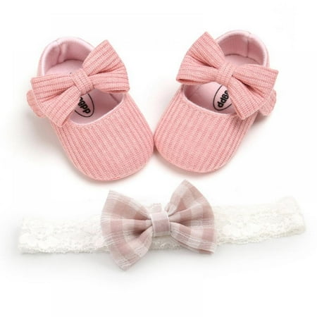 

RETAP Lovely Baby Girl Anti-Slip Casual Walking Shoes Bow Sneakers Soft Soled First Walking Shoes Headband 2 Set