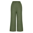 thumbnail image 4 of up to 60% off Gifts Usmixi Womens Loose Straight Capris Casual Solid Cotton Linen Breathable Cropped Trousers Leisure Button Elastic Waist Wide Leg 3/4 Pants with Pocket Army Green XXL, 4 of 6