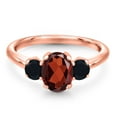 thumbnail image 3 of Gem Stone King 1.94 Ct Oval Red Garnet Black Onyx 18K Rose Gold Plated Silver Ring, 3 of 6