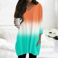 thumbnail image 2 of DENGDENG Women's Plus Size Graphic Tunic Tops Summer V Neck 3/4 Sleeve Shirts To Wear with Leggings Loose Fit Dressy Tees Dressy Business Blouse Orange XL, 2 of 7