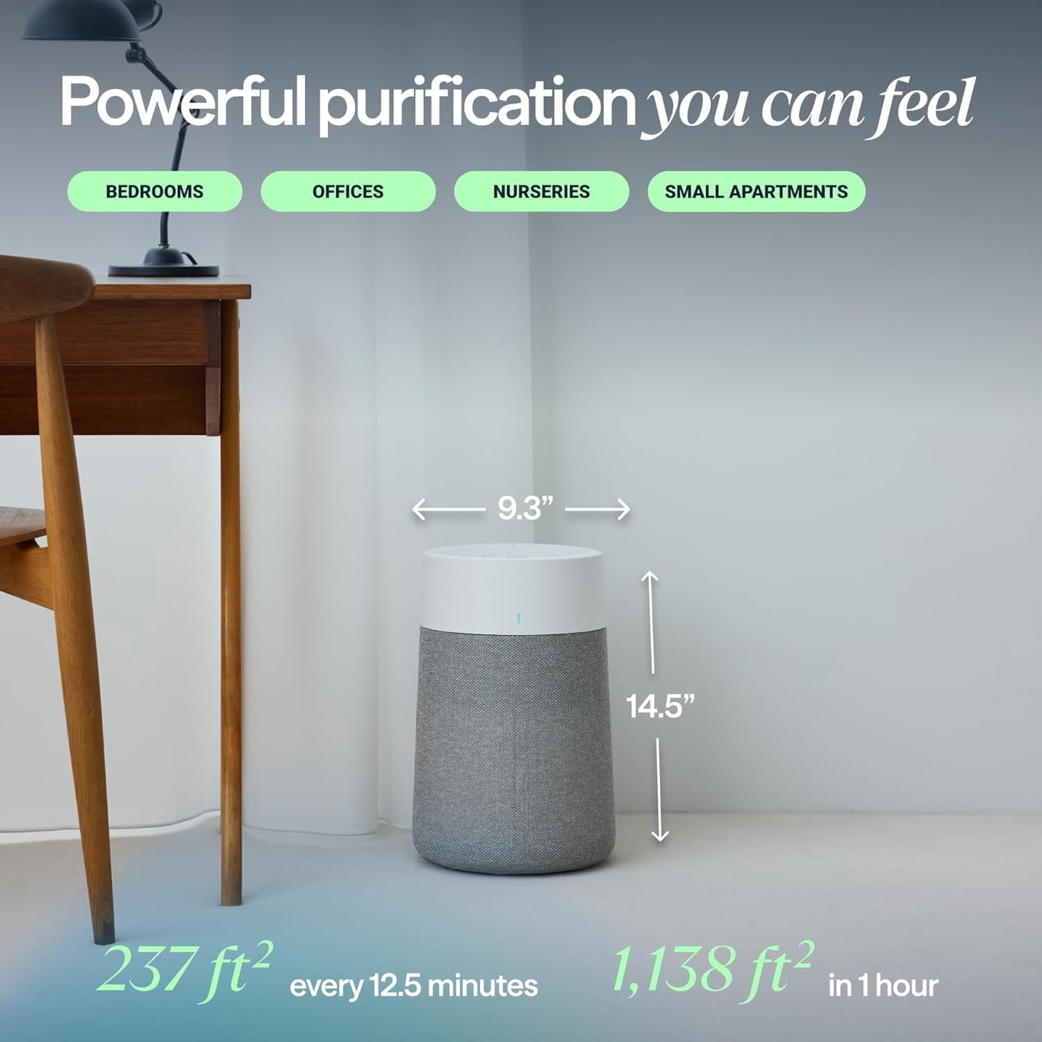 Blueair 511i Max Smart Air Purifier for Bedroom & Small Rooms up to 926 Sq Ft, HEPASilent Air Cleaner for Pets, Allergies, Smoke & Dust, Quiet WiFi Air Purifier with Auto Mode - Limestone