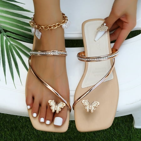 

Daznico Slippers for Women Flat Thong Slippers Butterfly Set Toe Sandals Girls Set Sandals Flat Strap Casual Home Sandals Slippers Beach Slippers Gold 8.5