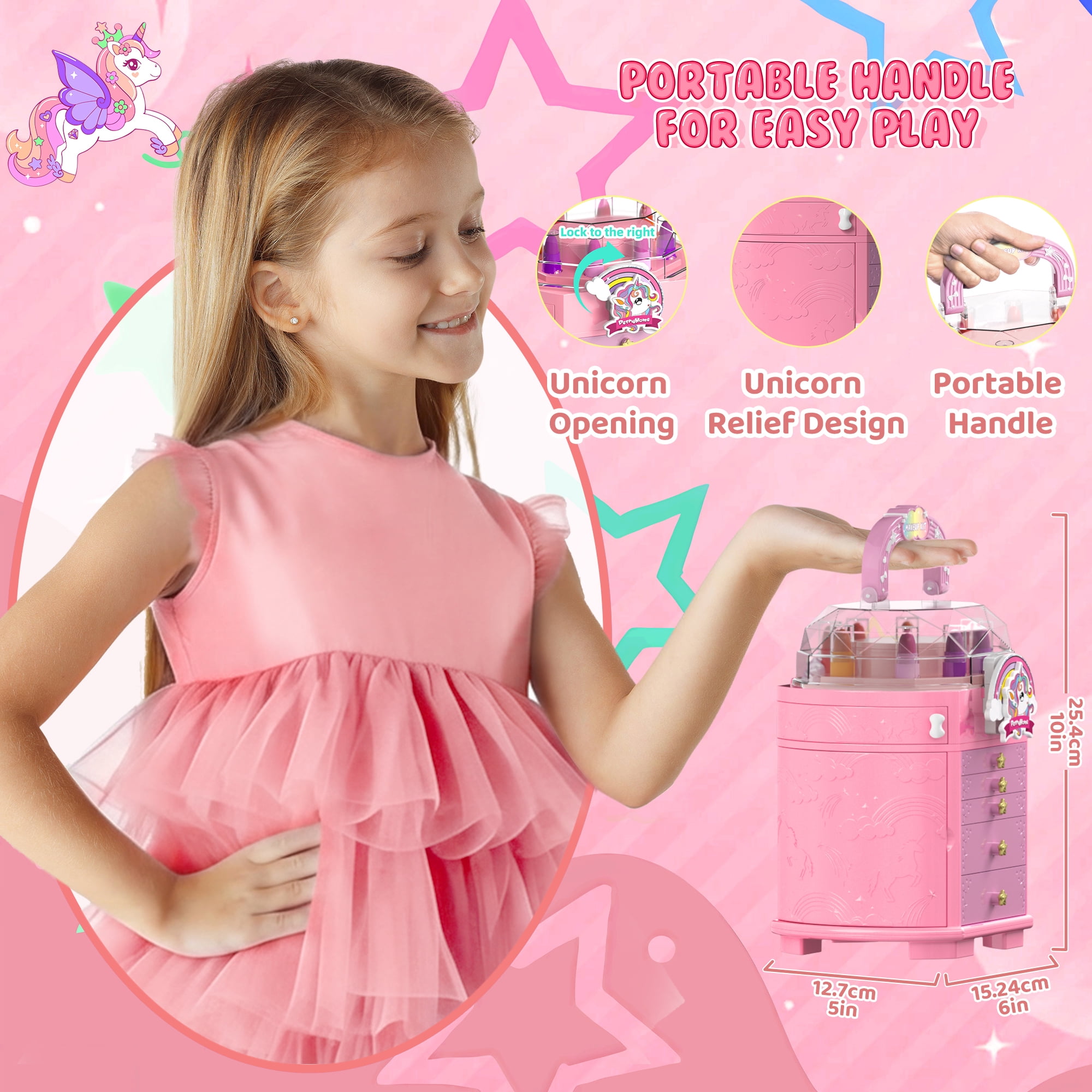 PERRYHOME Kids Makeup Kit for Girl Toys,Real Washable Unicorn Makeup Set Little Girl Makeup, Toddler Pretend Play Makeup Set Toys for Girls Age 3-12 Christmas Birthday Gifts (Pink)