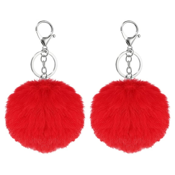 Uxcell 2 Pcs Pompoms Charm Bulk, 3.15 Inch Pom Keyring Large Pompoms Bulk Keychain for Keychains Bags Purse Handbag Backpack Scarves Accessories Gift, Bright Red