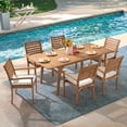 thumbnail image 6 of 7 Piece Patio Dining Set, Outdoor Acacia Wood Furniture Set, Extendable Table with Umbrella Hole and 6 Stackable chairs, Removable Fabric Cushion, FSC Certified, for Deck, Garden, Backyard, 6 of 8