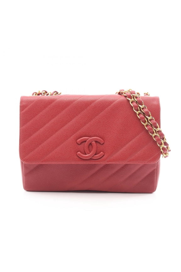 Pre-Owned CHANEL bias-stitch shoulder bag in grained calfskin leather, women's, red (Fair)