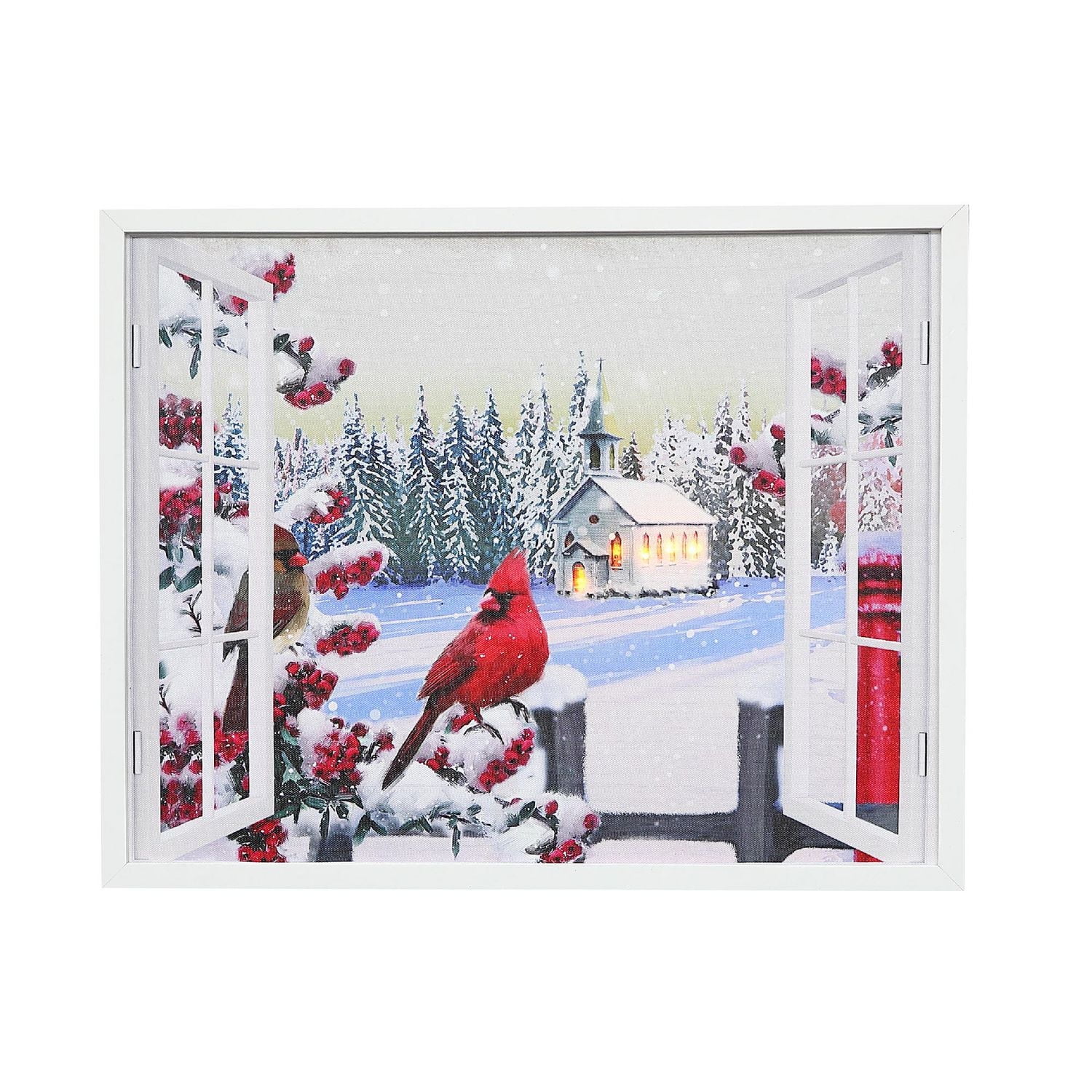 Art Mural De Fenêtre Led De Noël Cardinal Et Église