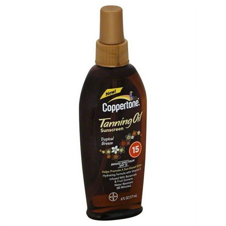Coppertone Tropical Breeze Tanning Oil Sunscreen, SPF 15, 6 fl oz