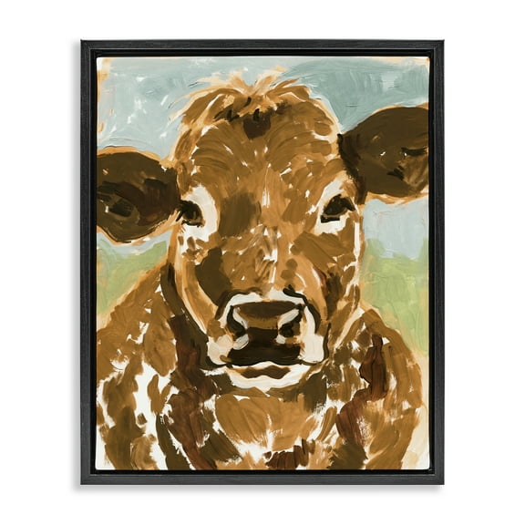 Stupell Industries Spotted Cattle Calf Animals & Insects Painting Black Floater Framed Canvas Art Print Wall Art, 17 x 21