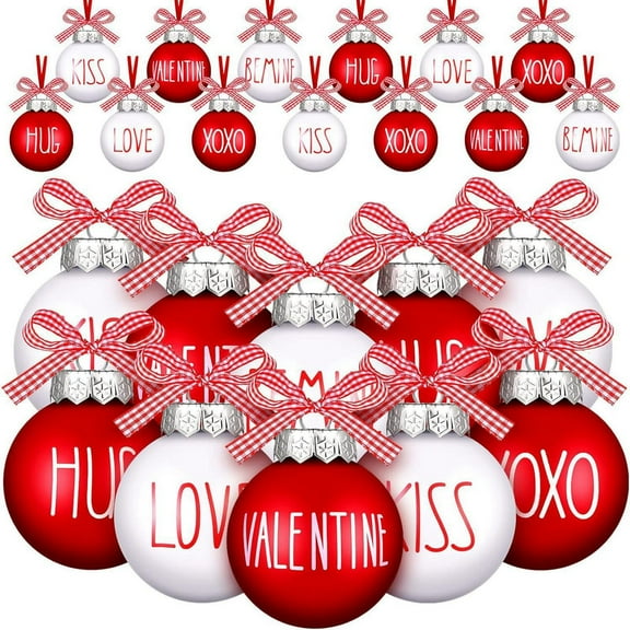 12 Pieces Valentine's Day Ball Ornaments 2.36 Inch Red White Tree Ornaments Decorative Kiss Be Mine Love Hanging Baubles Valentines Day Decorations for Tree Home Decor