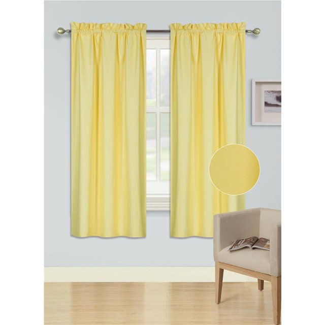 1 Ensemble Rideau de Fenêtre Texture Lisse en Microfibre Doublé Poche pour Tringle Occultant 63 Pouces R64 (Jaune)