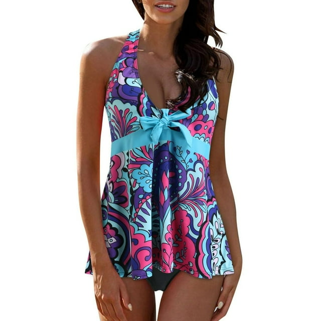 High Waist Swimsuit Swimming Suit Tank Tops And Shorts With Bottom Ruffle Lace Up Plus Size