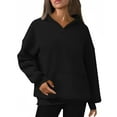 thumbnail image 4 of Oversized Hoodies for Women Long Sleeve V Neck Sweatshirt Solid Color Sport Casual Hoodie Drop Shoulder Pullover Fall Sweatshirts for Women, 4 of 5