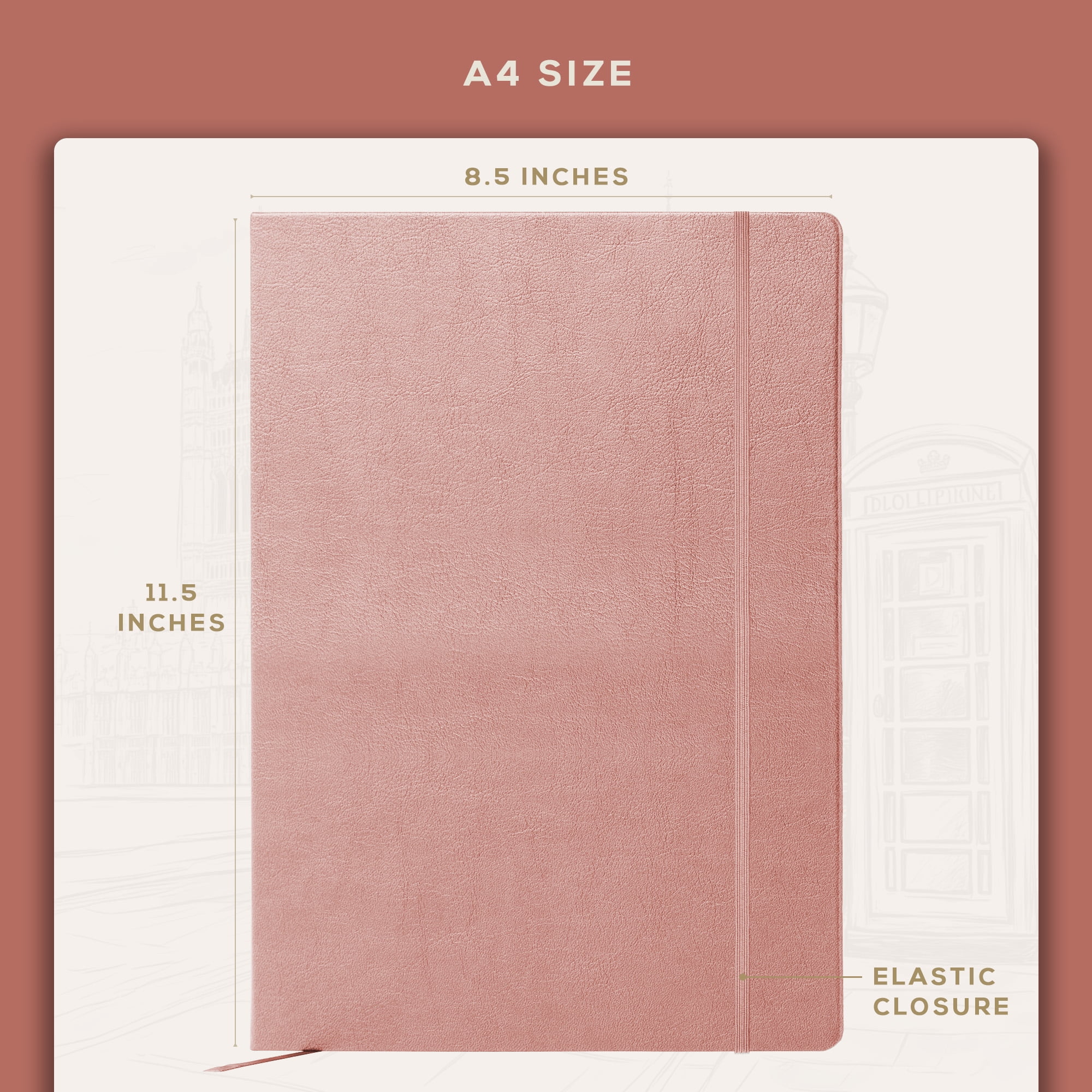 Beechmore Books A4 Sketchbook – 8.5x11" Premium Vegan Leather Bound Large Sketch Book Hardcover With 156 Thick 160gsm Perforated Ivory Pages, Blank Sketch Pad, Gift Boxed, Back Pocket Ribbon Bookmark