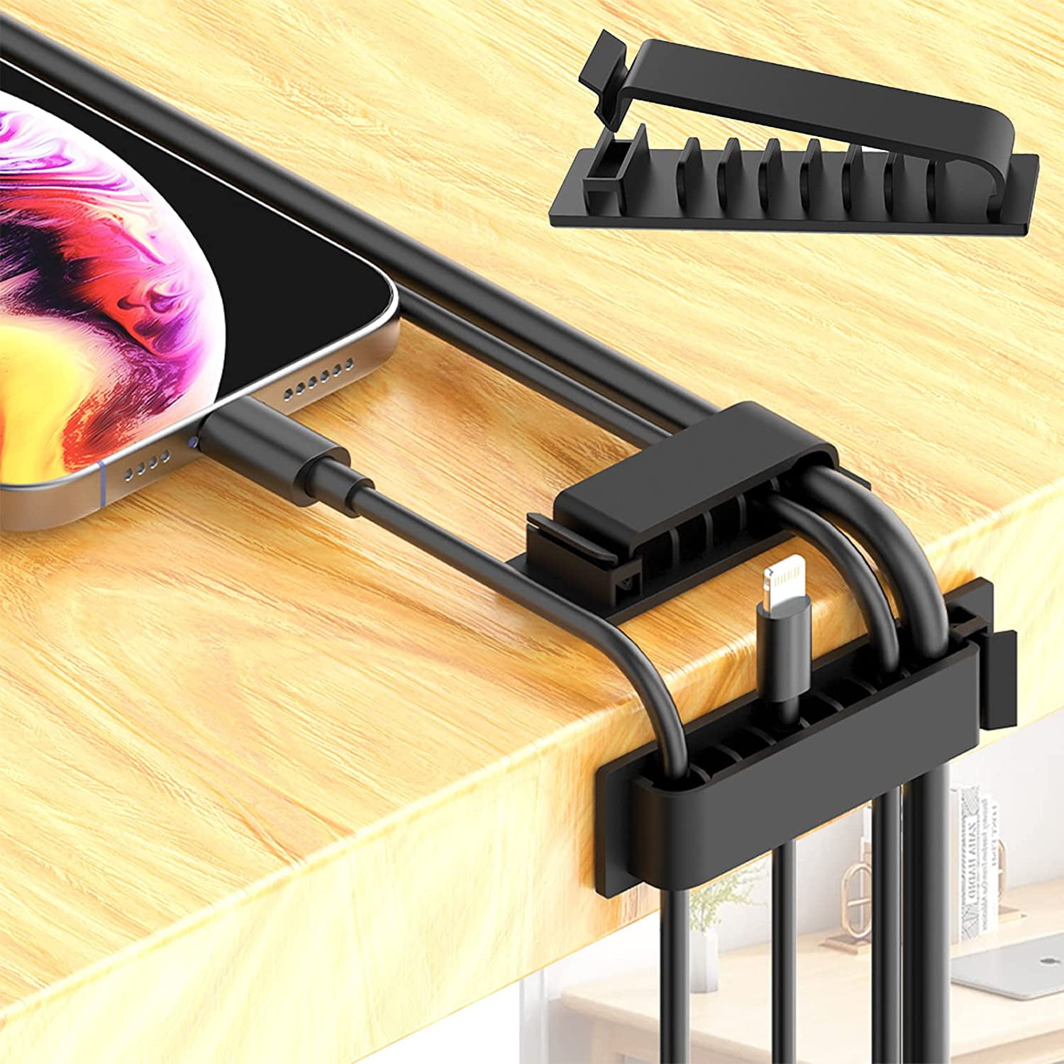 192 PCS Cable Management Kit 4 Wire Organizer Sleeve,11 Cable Holder,35Cord Clips 10+2 Roll Cable Organizer Straps and 100 Fastening Cable Ties for Computer TV Under Desk, black,clear