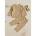 thumbnail image 6 of Toddler Baby Girls Fall Clothing Set 0 6 12 18 24 Months 2T 3T Solid Color Long Sleeve Round Neck Ruffled Tops Long Pants Headband 3-Piece Outfits, 6 of 9