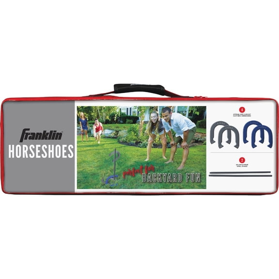 Franklin Sports Horseshoe Set - Steel Horseshoes and Stakes - Official Size and Weight - Perfect for Yard and Beach - Intermediate
