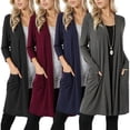 thumbnail image 1 of Farfi Talla grande Color Sólido Mujeres suelta Cardigan Cardigan Manga larga Sweater Coat Azul azul marino Farfi Cárdigan, 1 of 2