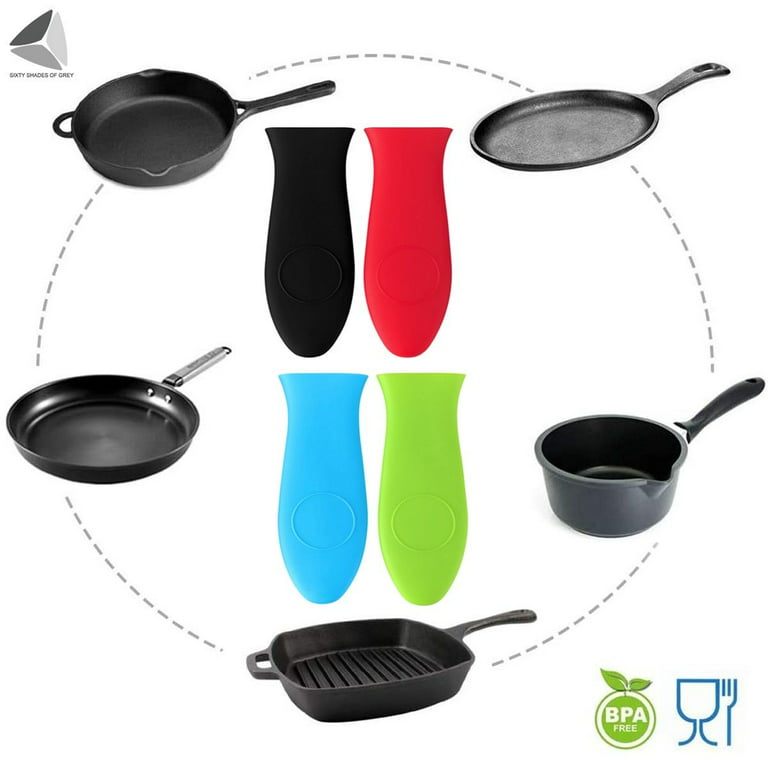 Shuxy 4 Packs Silicone Hot Handle Holder Kitchen Heat Resistant Fry Pan Milk Pot Sleeve Grip Handle Cover Potholder for Cast Iron Skillets Griddles