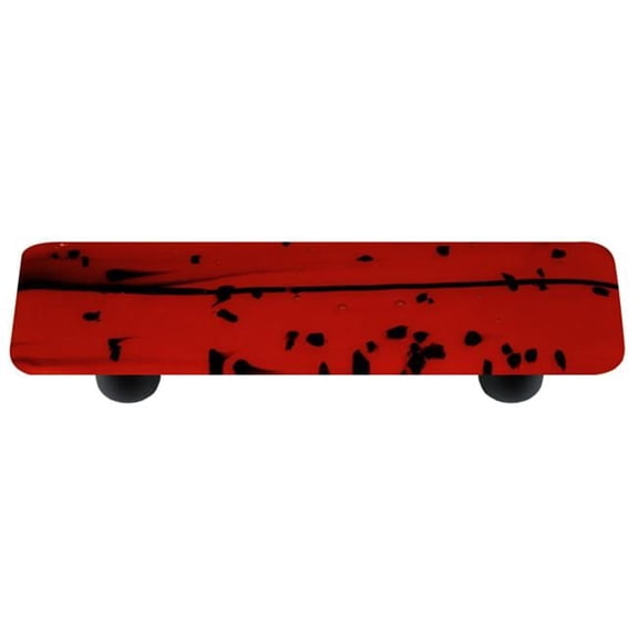 Hot Knobs HK3103-PB Mardi Gras Black with Red Rectangle Glass Cabinet Pull - Black Post