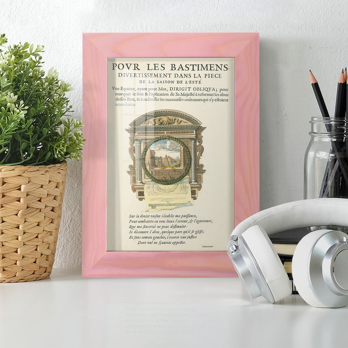 Printed Embellished Bookplate I - Framed Print w/glass - Sunset Pink