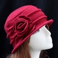 thumbnail image 3 of SPRING PARK Vintage Women Elegant Solid Color Wool Church Cloche Flower Flapper Hat Lady Bucket Winter Flower Cap, 3 of 3