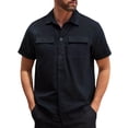 thumbnail image 2 of VBTAPA Men's Cargo Shirt Relaxed Fit Short Sleeve Button Down Shirts Summer Casual Work Shirt Lightweight Untucked Dress Shirts with Pockets Black L, 2 of 7