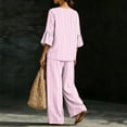 thumbnail image 5 of Mifsaly 2 Piece Lounge Set Women Casual V Neck Tops and Flowy Wide Leg Palazzo Pants Comfortable Outdoor Casual Vacation Matching Outfits with Pockets Pink,L, 5 of 7