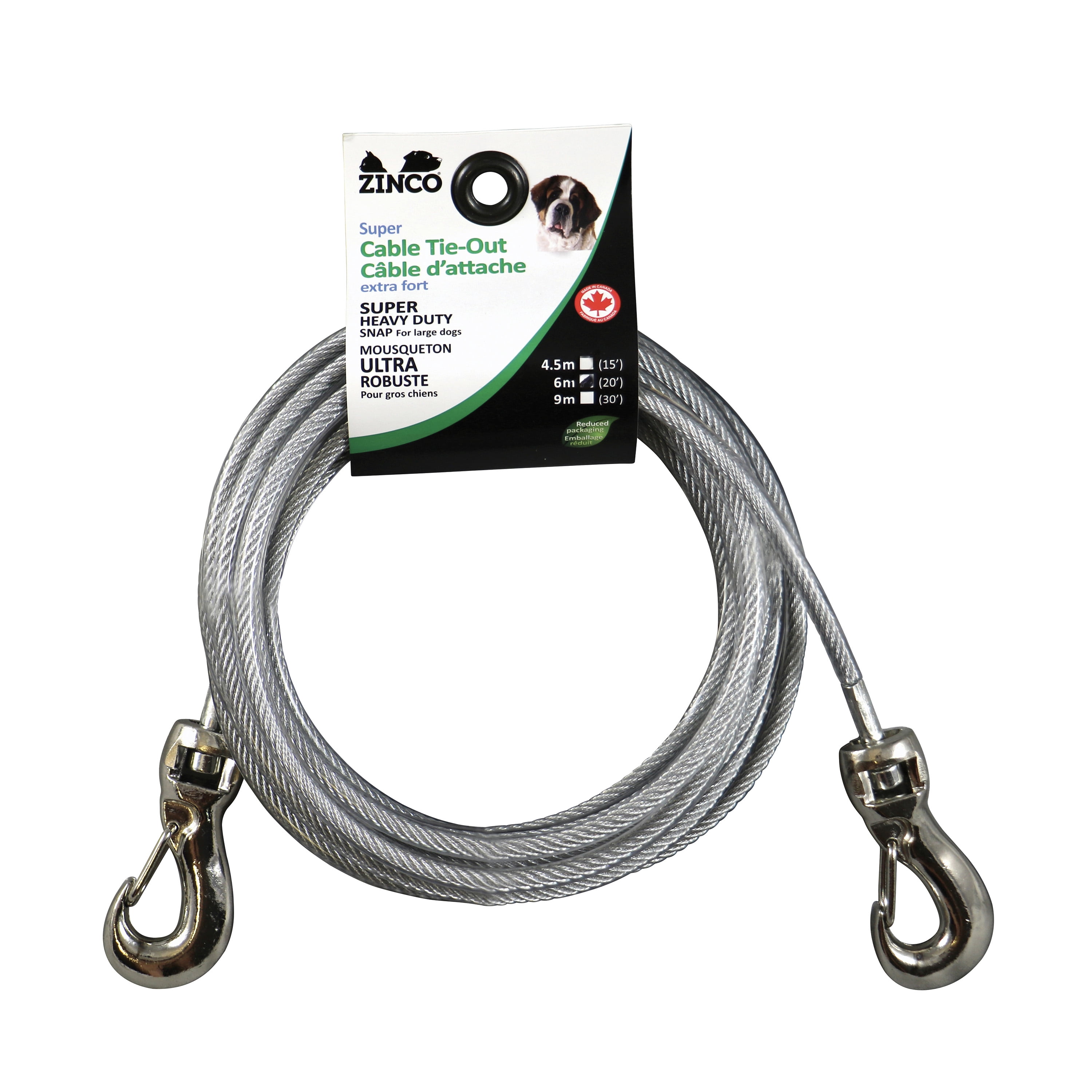 Zinco - Câble d'attache extra-fort de 20' pour gros chiens, Clair