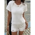 thumbnail image 4 of Womens Casual Vacation Round Neck Short Sleeve Loose Top Sweater Summer Knit Pullover White S, 4 of 9