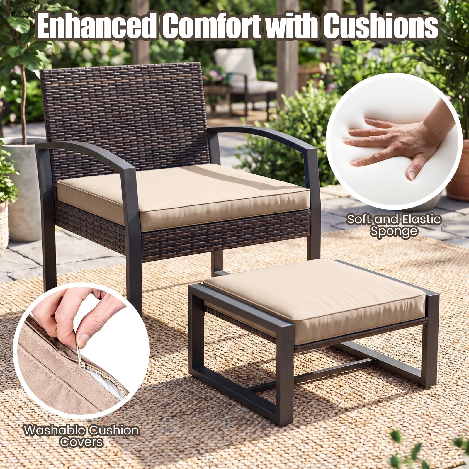 Costway Outdoor Furniture Set, Patio Rattan Conversation Set for Balcony,Porch, Backyard Mix Brown + Beige