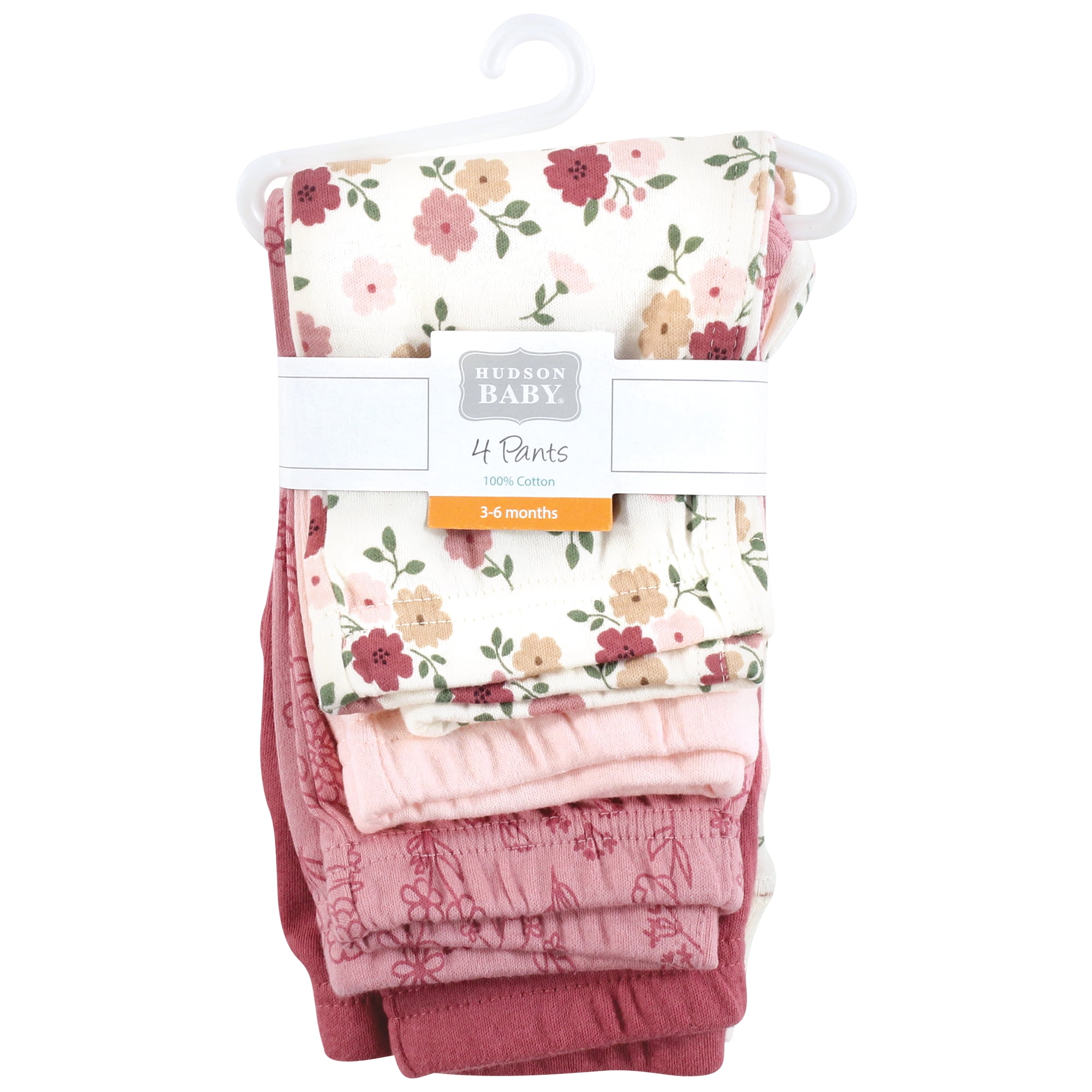 Hudson Baby Girls Cotton Pants and Leggings, Mauve Floral Love, 3-6 Months