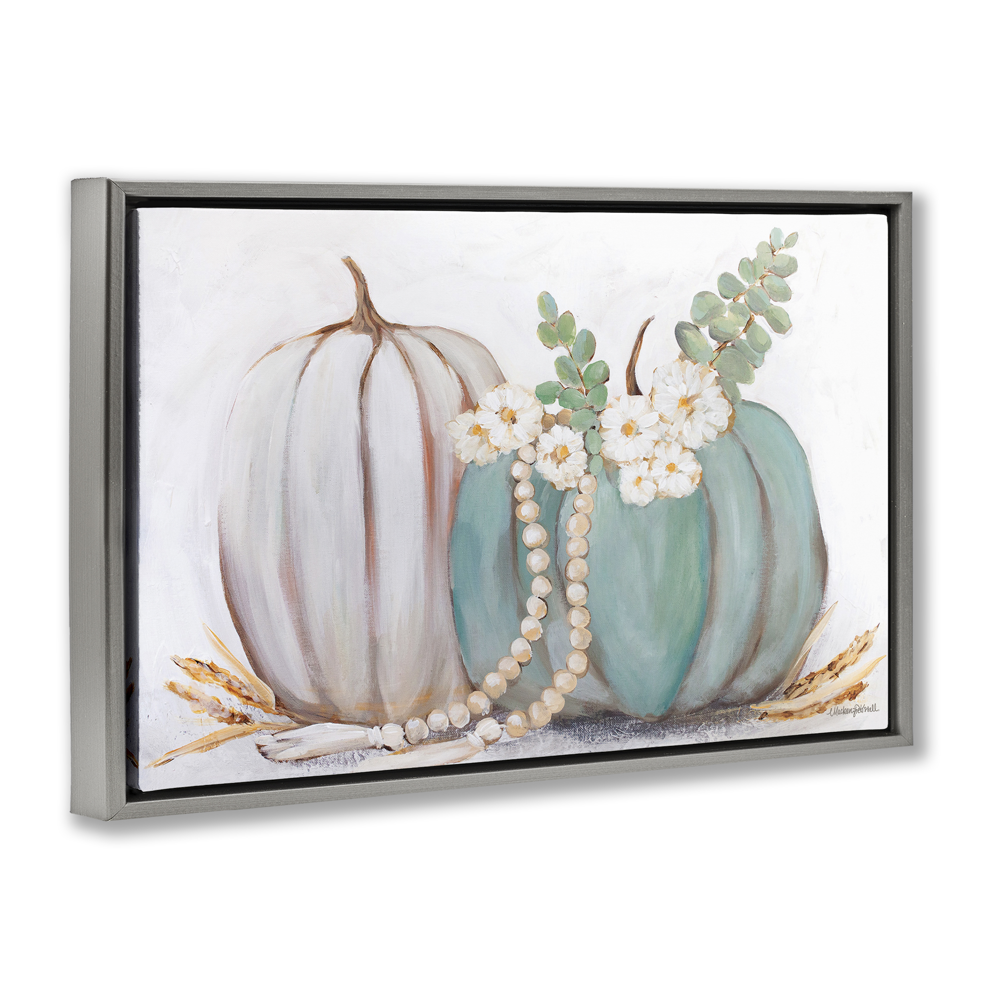 Stupell Industries Country Fall Pumpkins Botanical & Floral Painting Gray Floater Framed Canvas Art Print Wall Art, 31 x 21