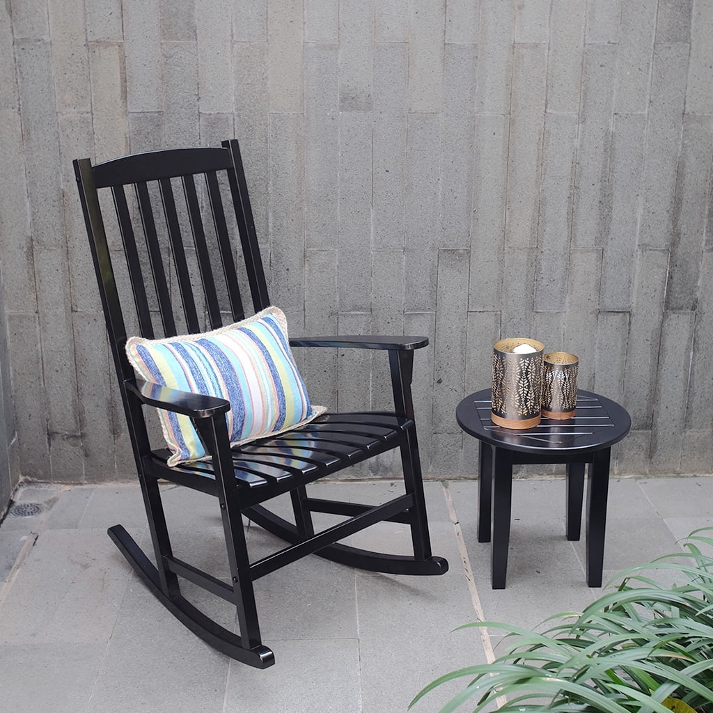 Monstay Outdoor Wooden Porch Rocking Chair, Black Color, Weather Resistant Finish