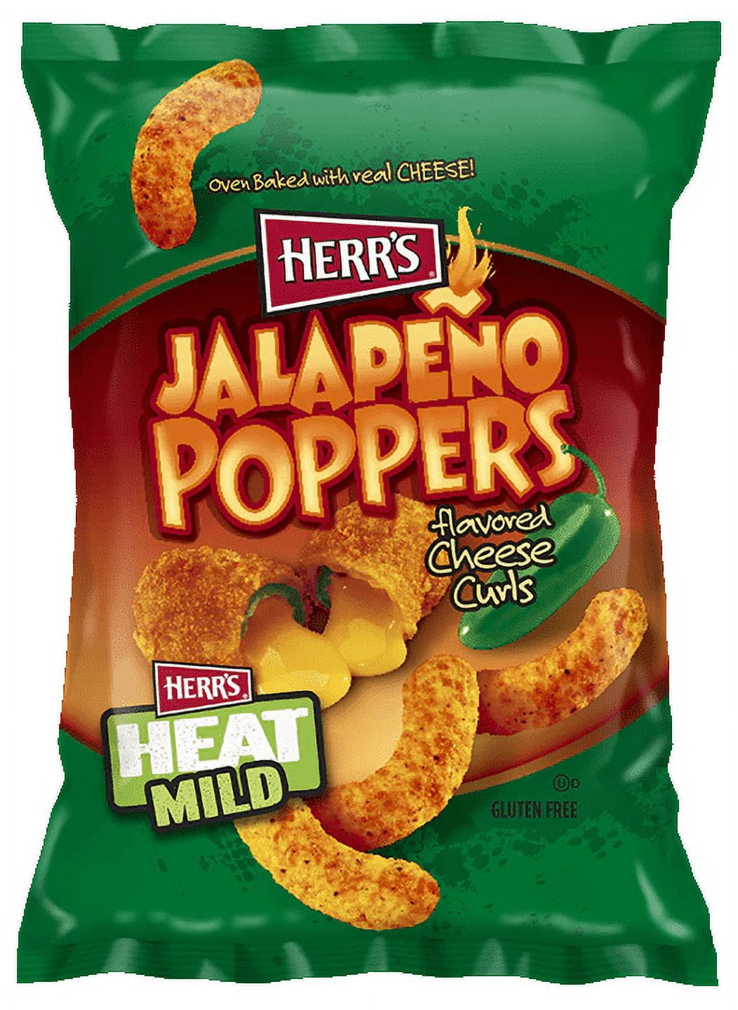 Herr's Jalapeno Cheese Curls, 6oz Bag in Resealable Plastic Packaging