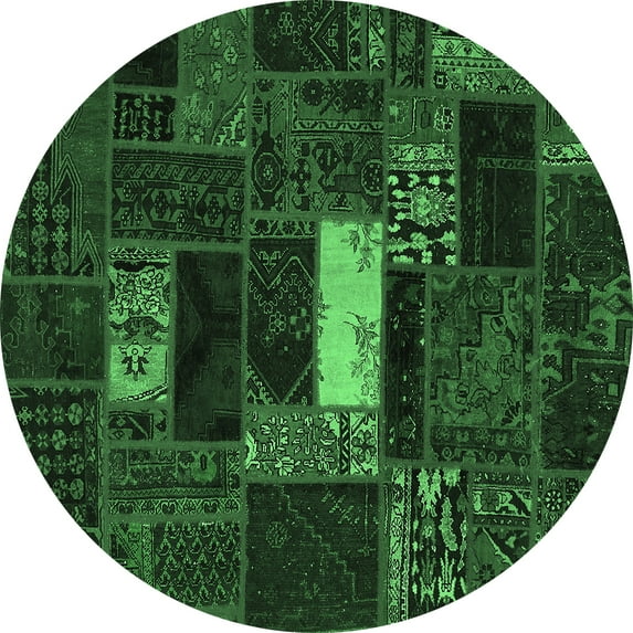 Ahgly Company Indoor Round Oriental Emerald Green Modern Area Rugs, 3' Round