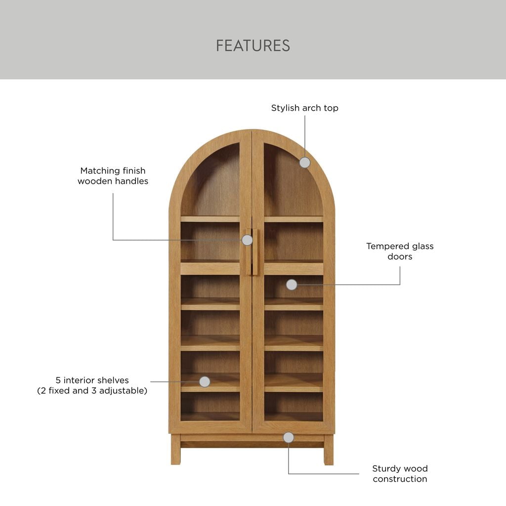 Better Homes & Gardens Juliet Arch Accent Cabinet, Light Honey Finish