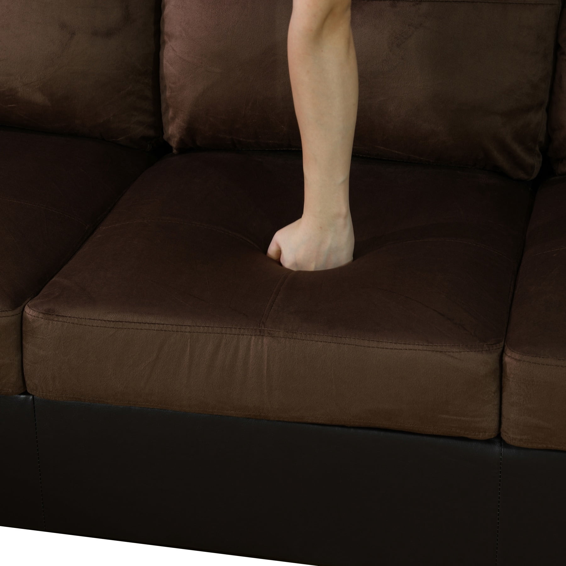 Hommoo Lint & PVC L-Shaped Sectional Couch and Sofa Set, Modern Living Room Furniture Set, Left Side, Brown