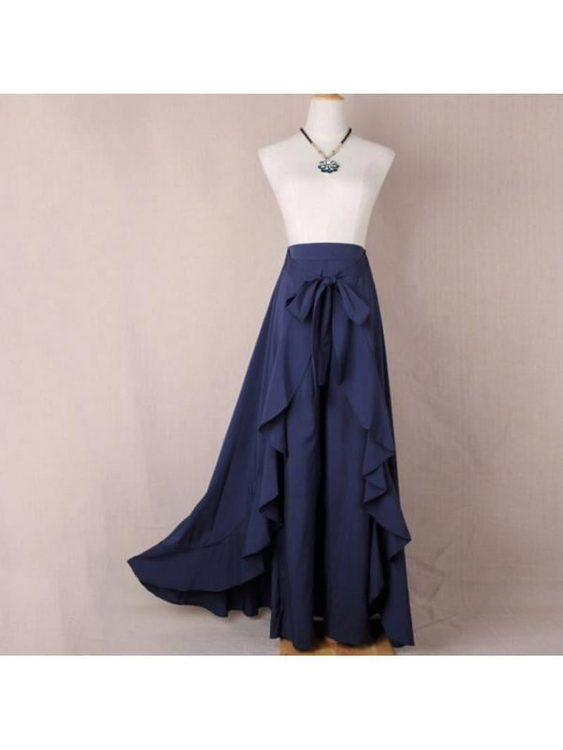 Women Casual Plain Tie-Waist Wrap Skirts Pants Chiffon