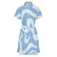 thumbnail image 5 of Blue White Abstract Wavy Pattern Womens Shirt Dresses Women'S Short Sleeve Dress Turn-Down Collar Dress A Line Casuall Dress Oversize(XS-6XL), 5 of 7