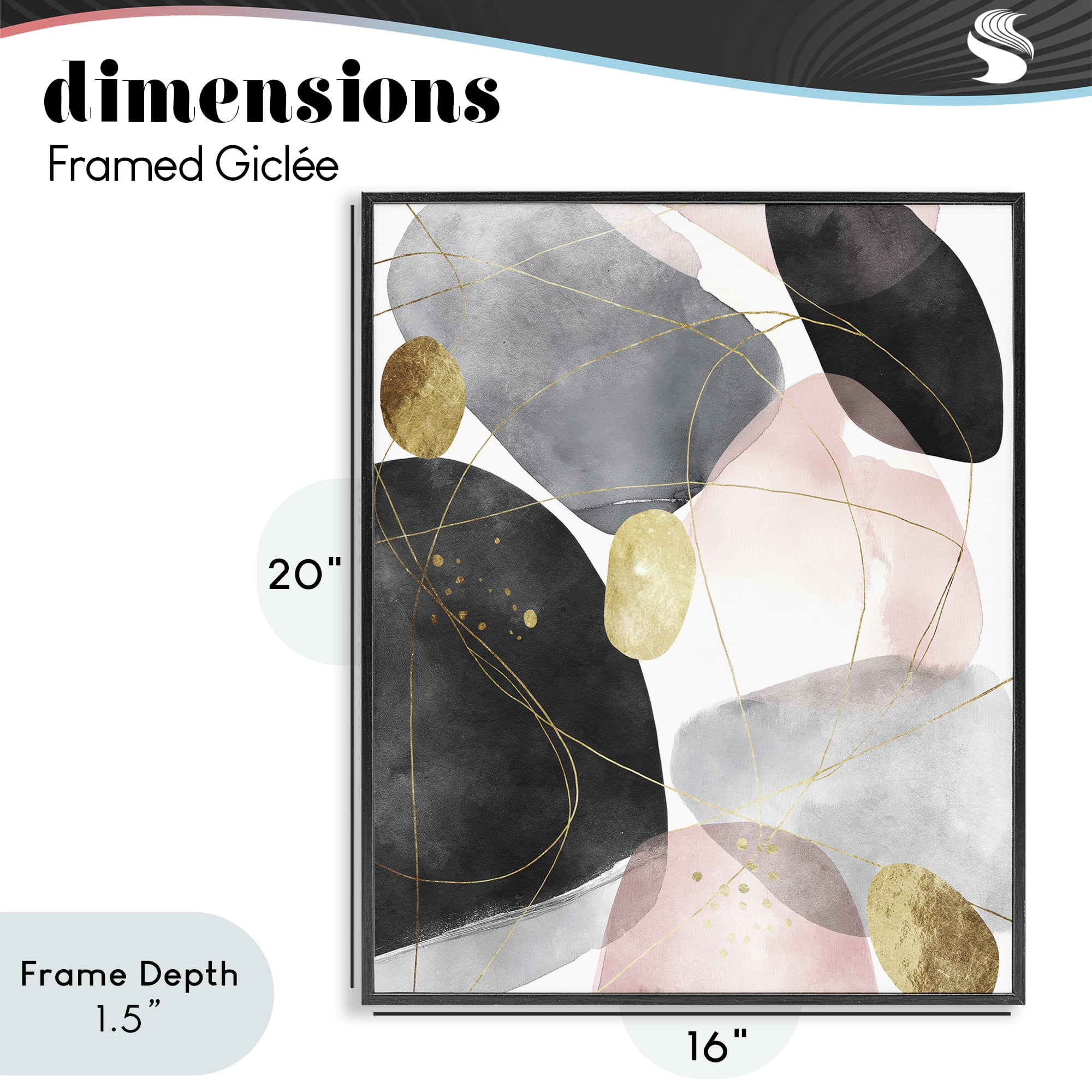 Stupell Industries Gilded Echoes Shapes Black Framed Giclee Art, design by Svetlana Aleynikova