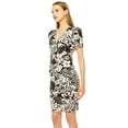 thumbnail image 2 of Women's V-neck Sheath Dress with Buckle Accent and Puff Sleeves - Elegant Office to Even, 2 of 6